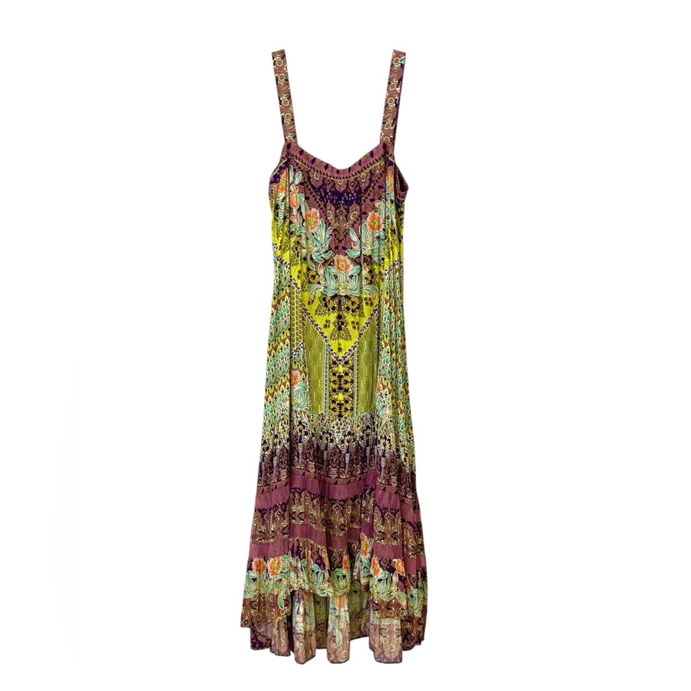 Gorgeous Anthropologie Purple & Green Floral Mixed Print Tiered Maxi Dress - Picture 5 of 9